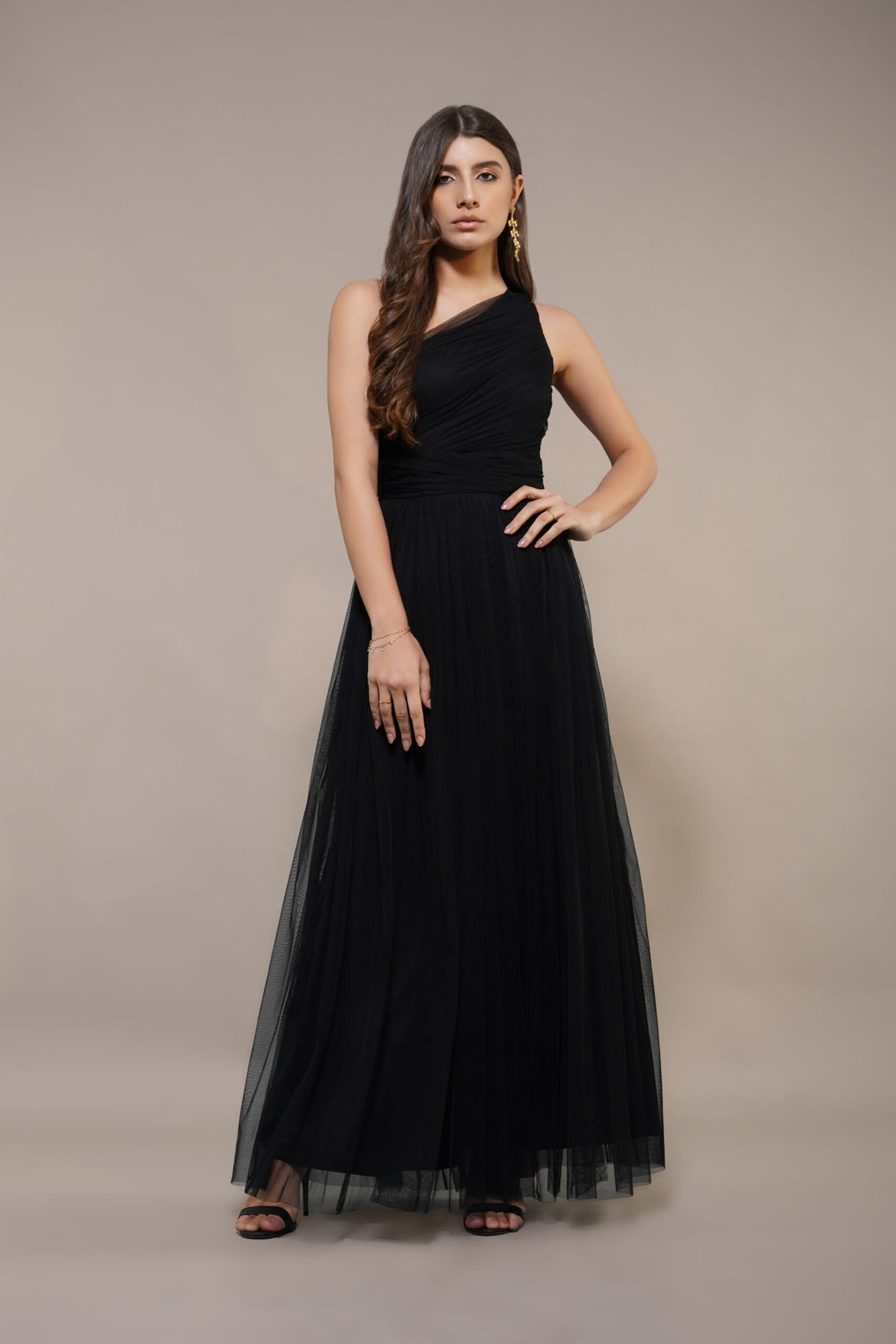 One Shoulder Midi Black