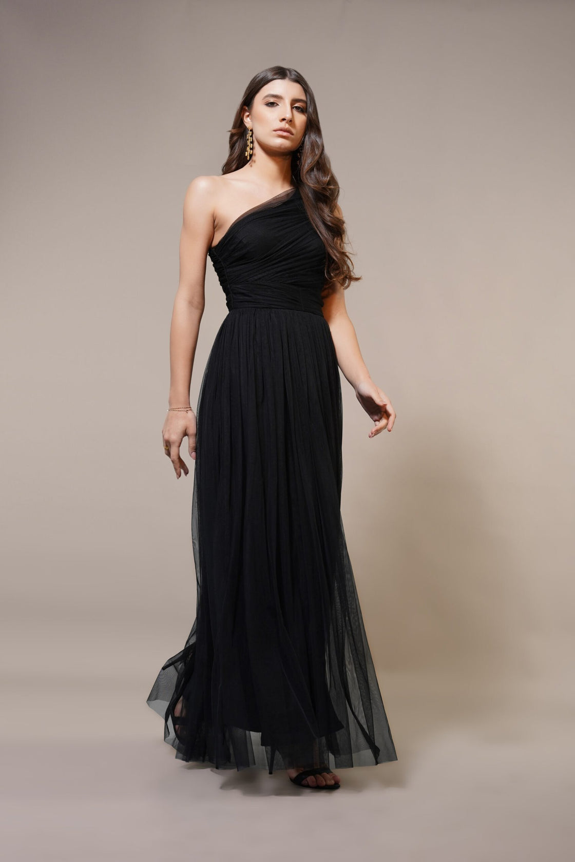 One Shoulder Midi Black