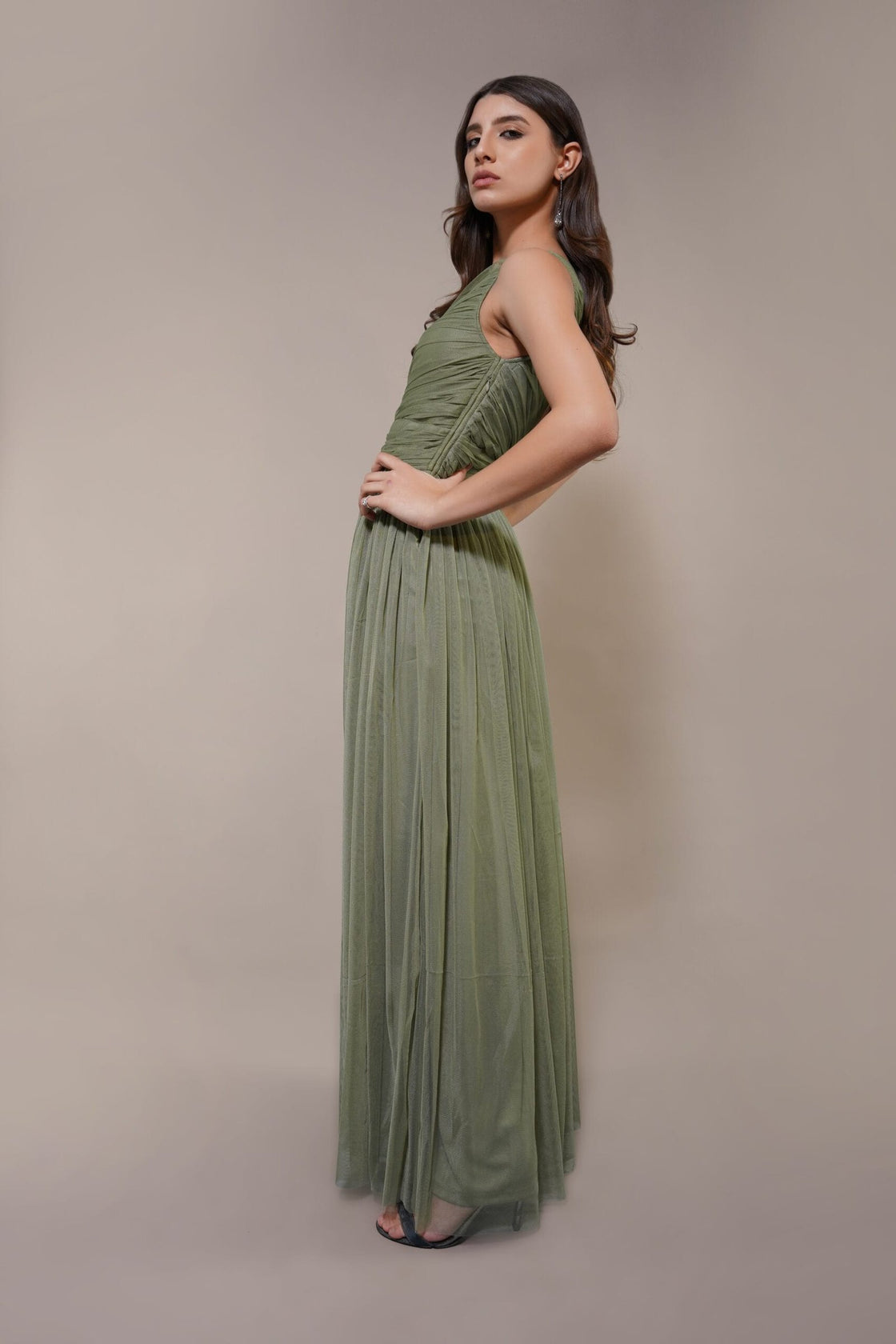 One Shoulder Maxi Olive