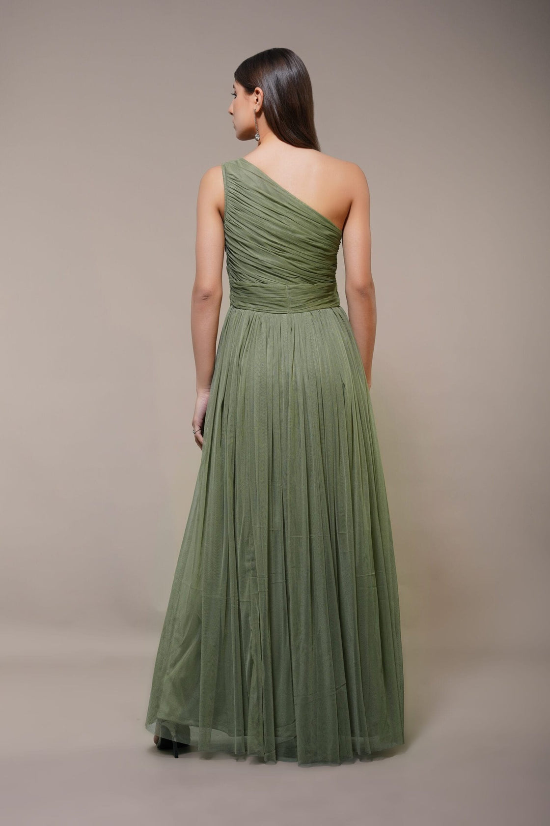 One Shoulder Maxi Olive