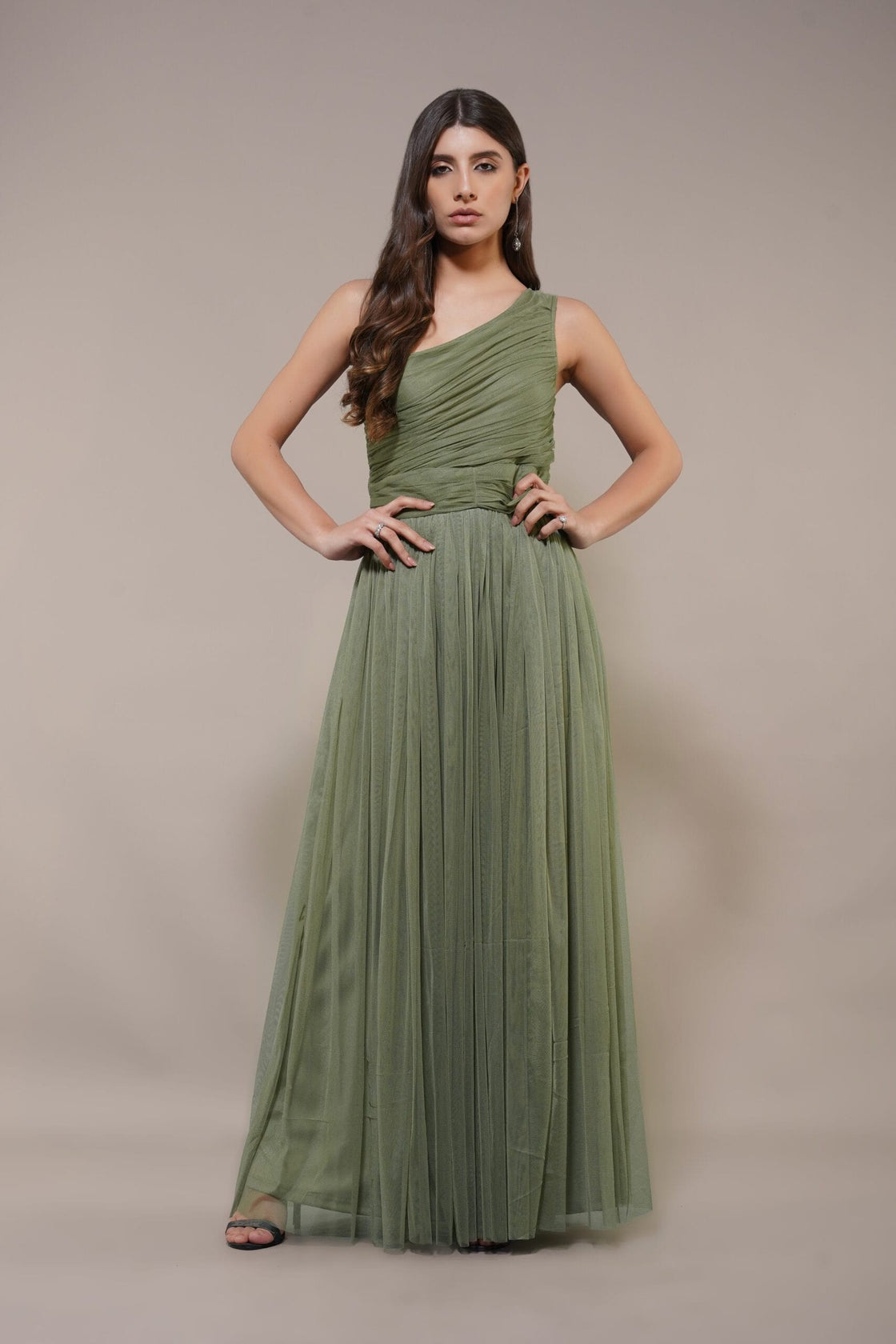 One Shoulder Maxi Olive