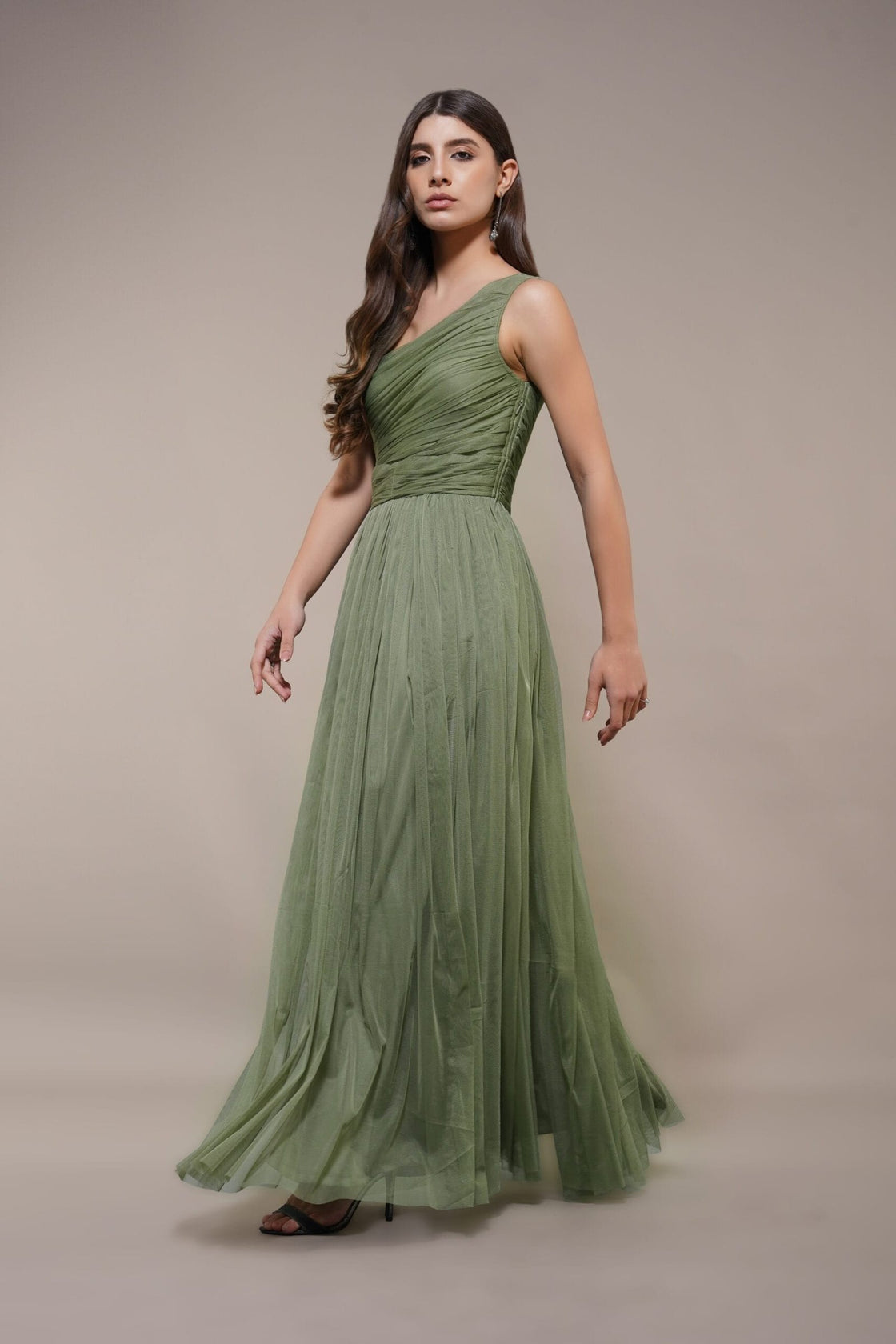 One Shoulder Maxi Olive
