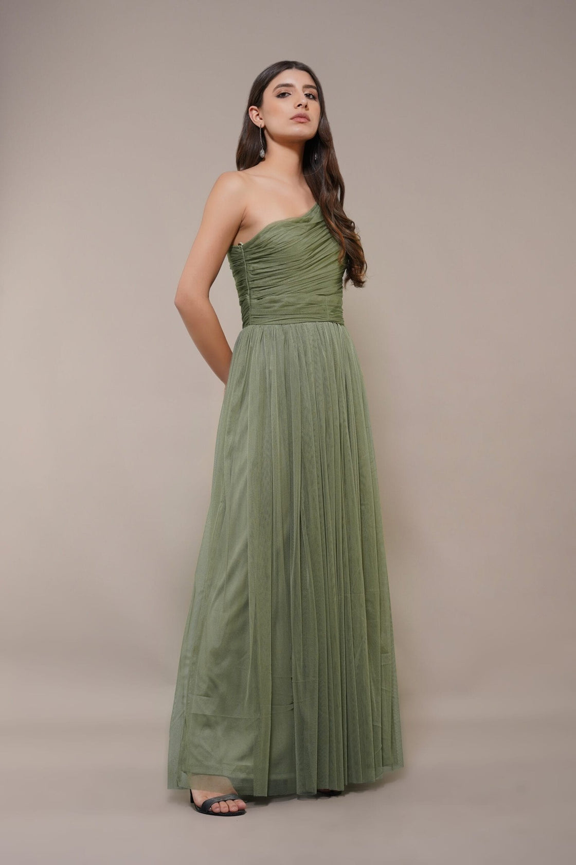 One Shoulder Maxi Olive