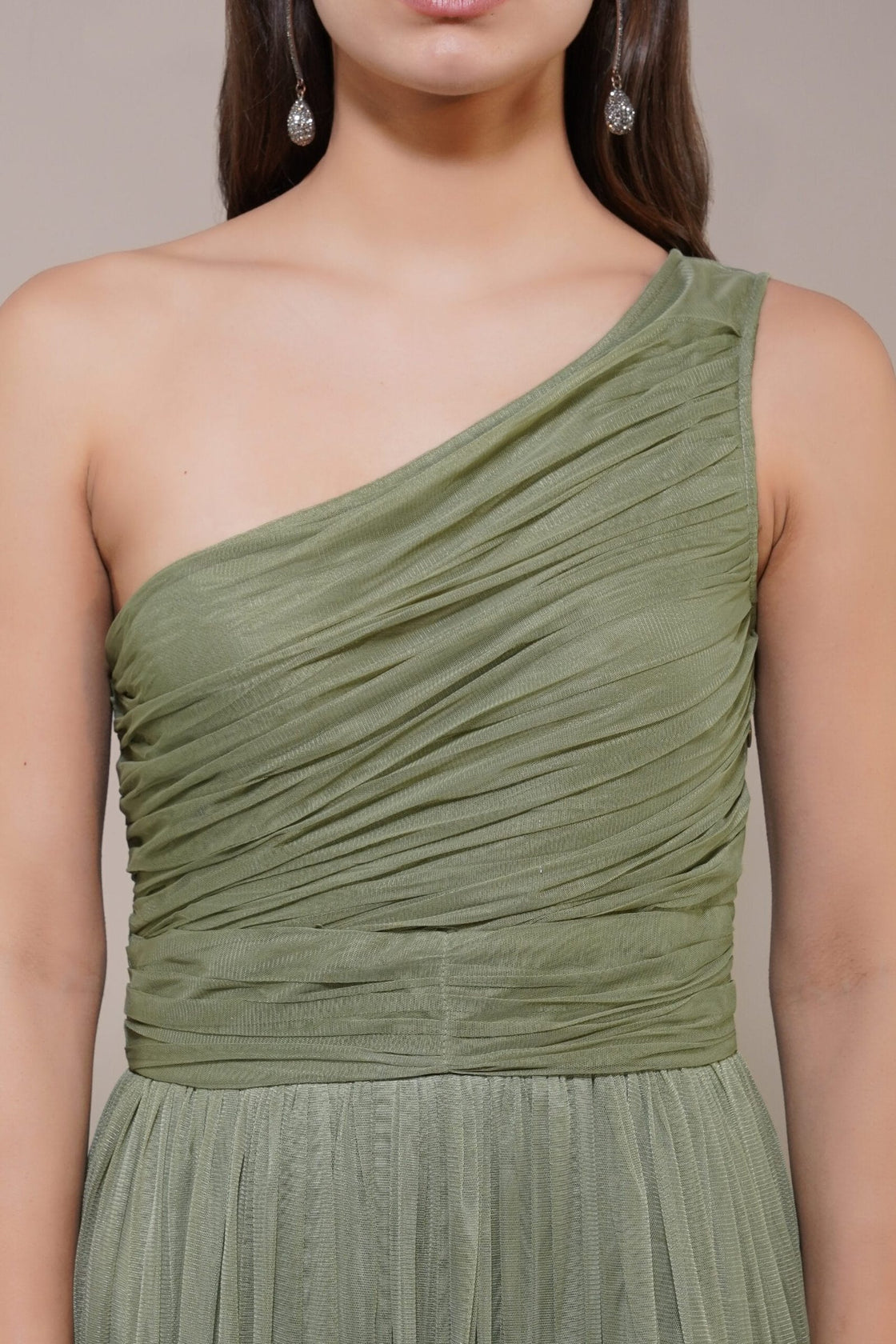 One Shoulder Maxi Olive