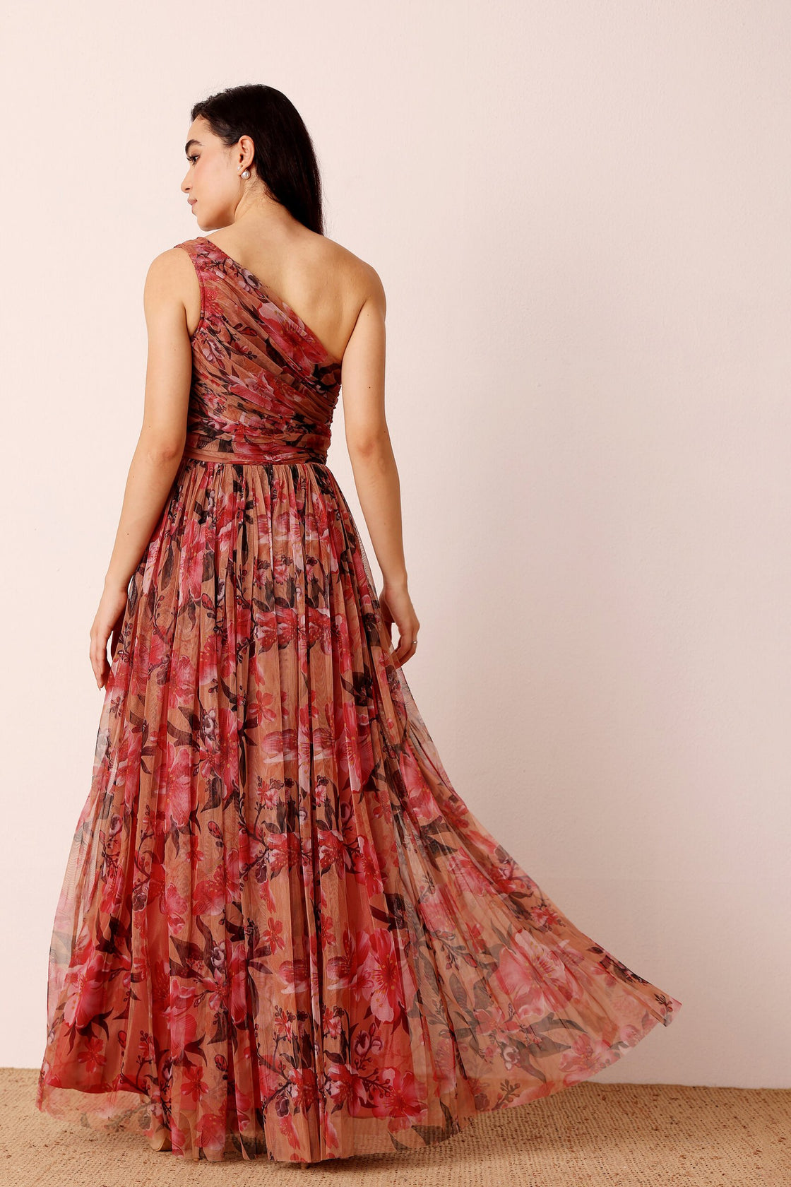 One Shoulder Maxi Red Floral