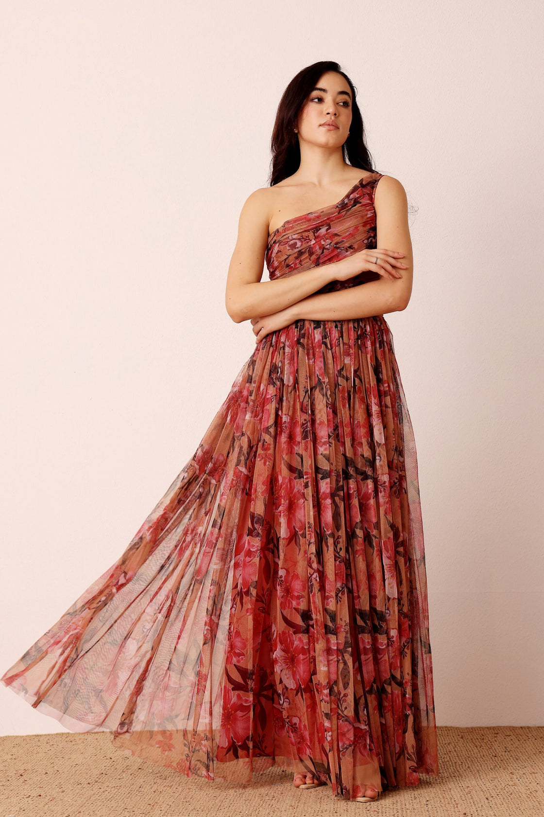 One Shoulder Maxi Red Floral
